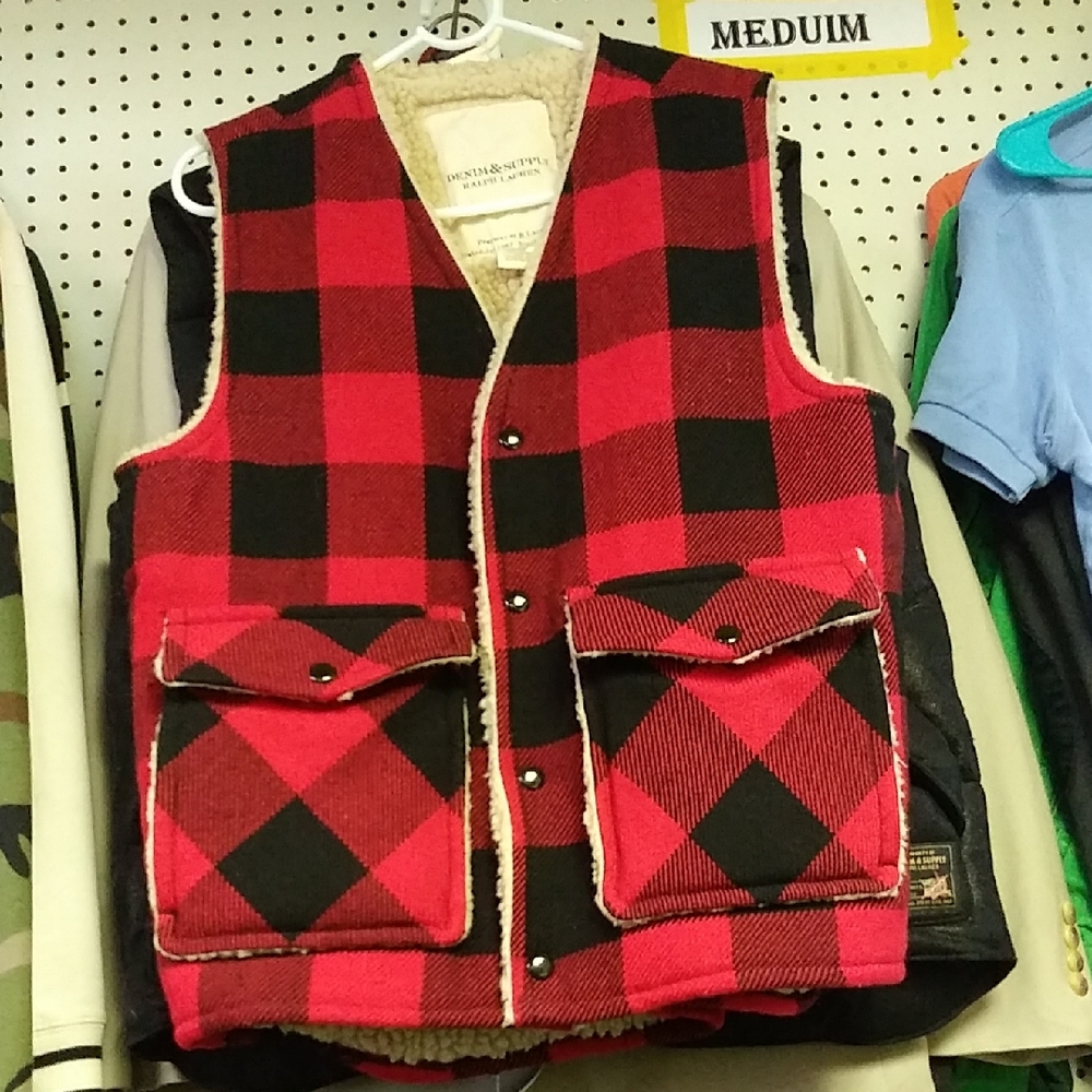 Denim&Supply R. Lauren Men's Red and Black Plaid Vest